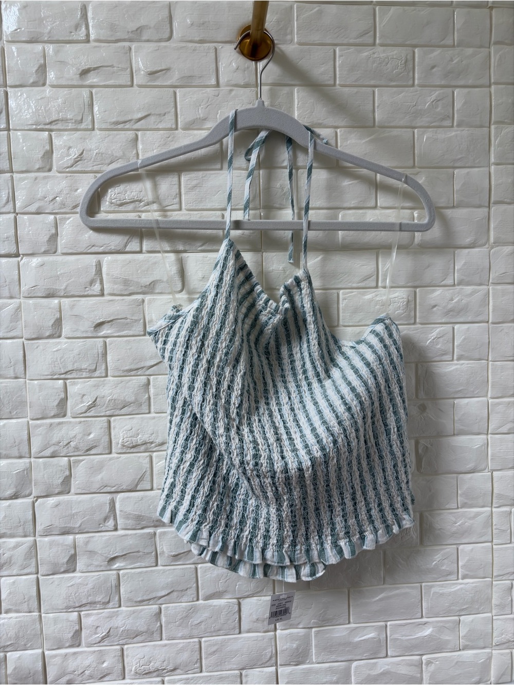 American Eagle Outfitters Light Blue & White Striped Smocked Halter Top